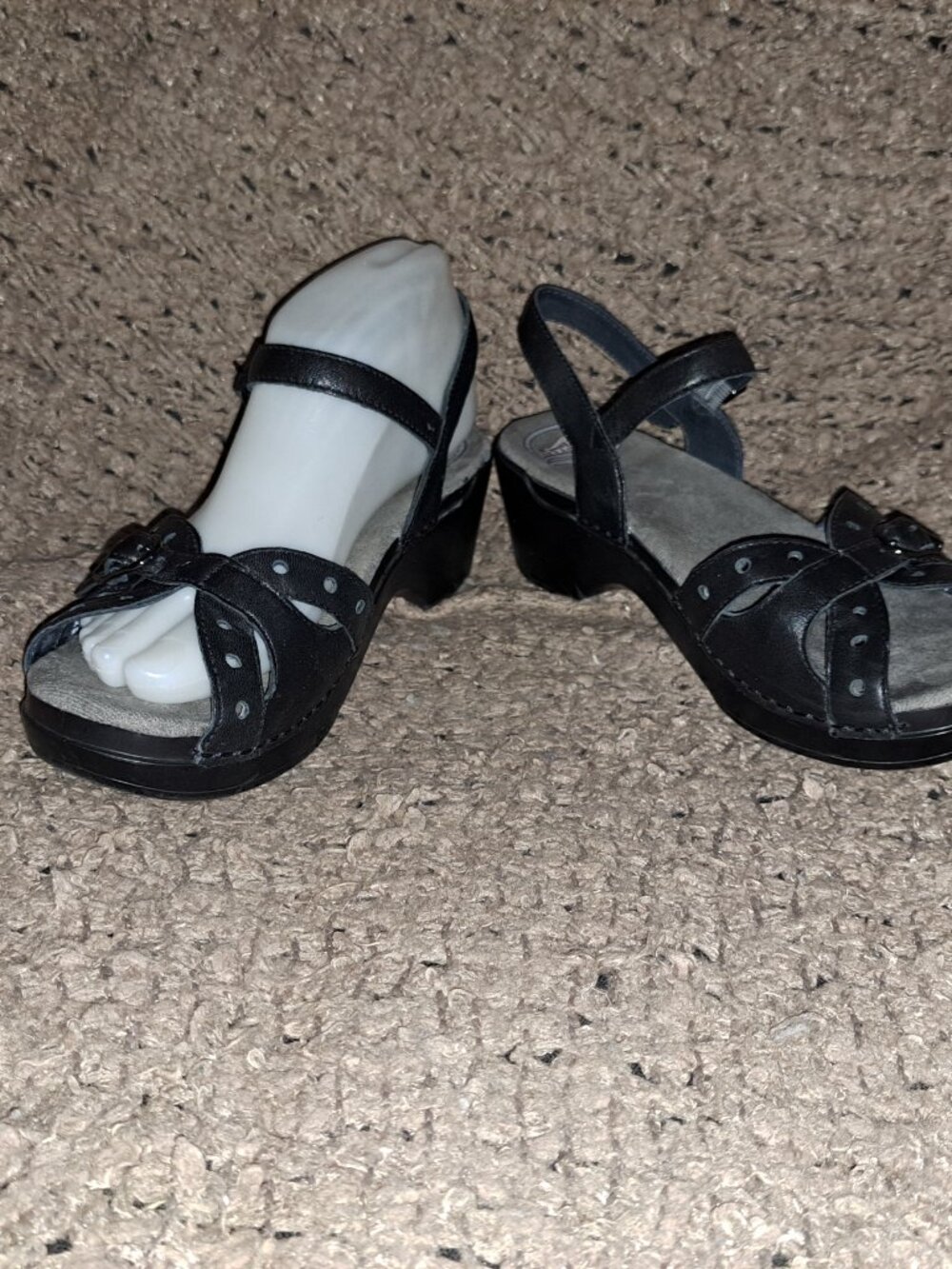 DANSKO-SISSY-Black Leather Slingback Sandal-Strappy/Perforated Wedge-Sz 38-EX - Picture 4 of 8